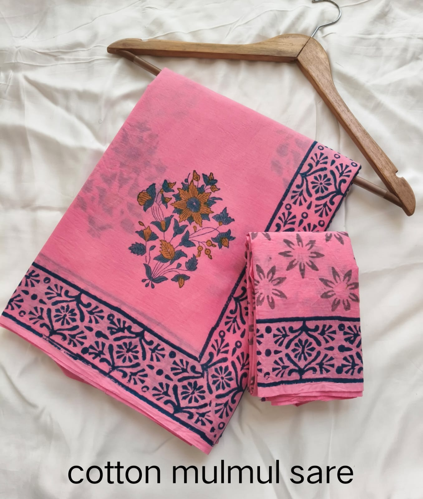 Cotton Mulmul Saree in black and rust – Pure cotton handblock printed saree wholesale by Fabtexs